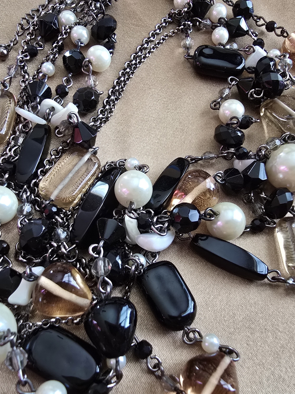 Multi-Strand Black and Pearl Statement Necklace - Picture 4 of 7